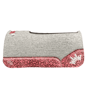 The Kush Gray Saddle Pad with Pink Champagne Floral Leather and a White Embroidered Crown