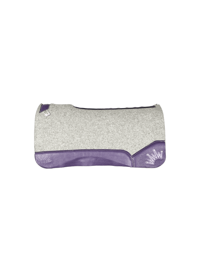 The Kush Gray Saddle Pad with Purple Leather and a Violet Embroidered Crown