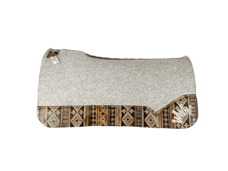 The Kush Gray Saddle Pad with Navajo Santa Fe Western Leather and a Beige Embroidered Crown