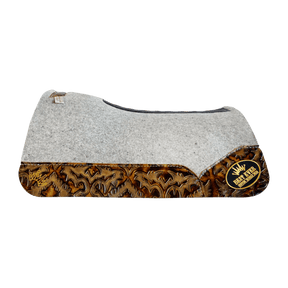 The Kush Gray Saddle Pad with Laredo Sepia Western Leather and a Gold Best Ever Pads Patch