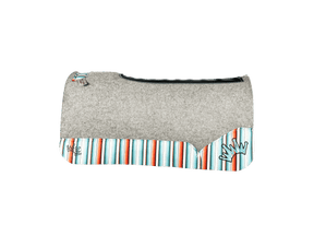 The Kush Gray Saddle Pad with Serape Sedona Western Leather and a Black & Light Turquoise Embroidered Crown