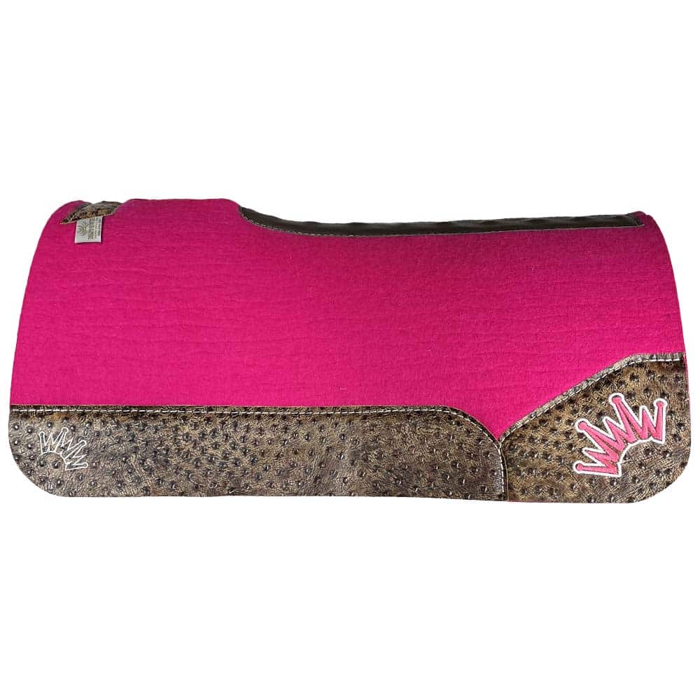 Pink Kush Saddle Pad with Mocha Ostrich Latte - Crown in White/Hot Pink Embroidery
