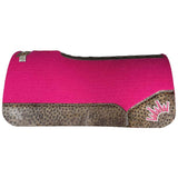 Pink Kush Saddle Pad with Mocha Ostrich Latte - Crown in White/Hot Pink Embroidery