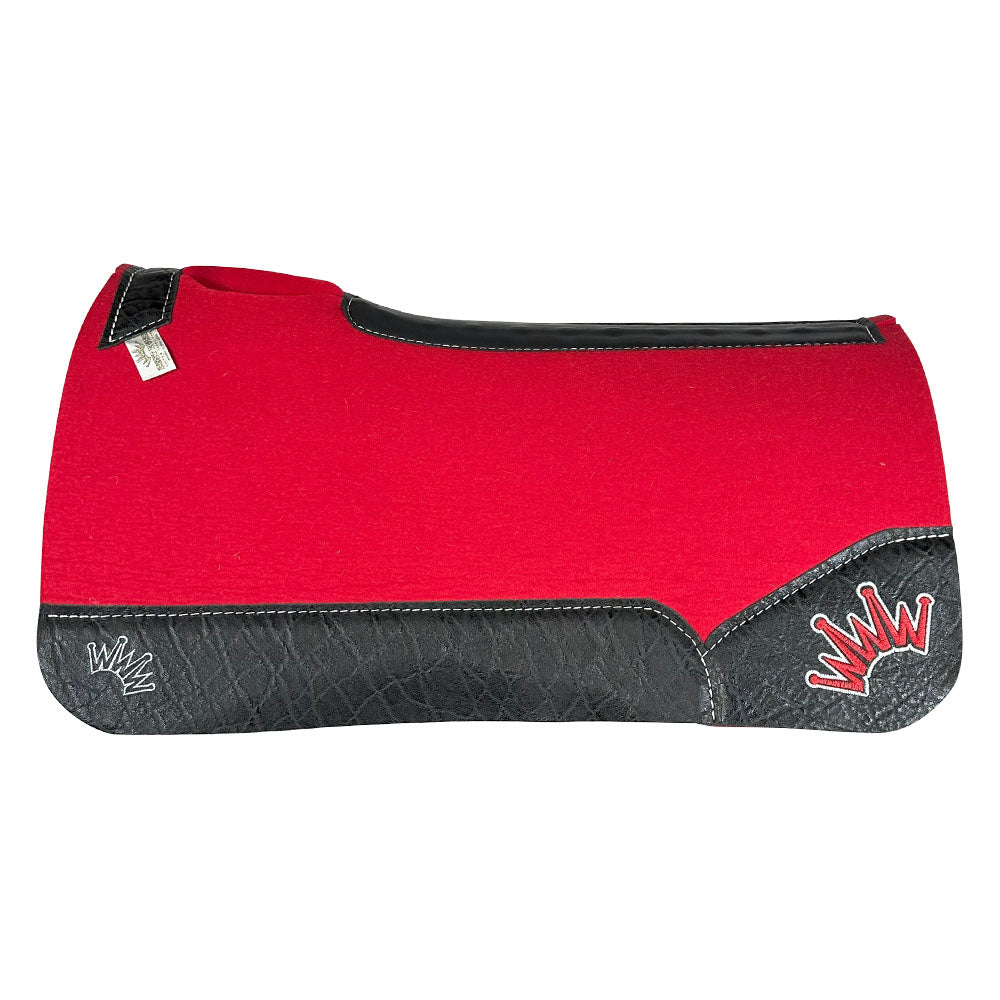Red Kush Saddle Pad with Black Elephant - Crown in White/Red Embroidery
