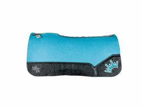 The Kush Turquoise Saddle Pad with Black Elephant Leather and a White & Teal Embroidered Crown