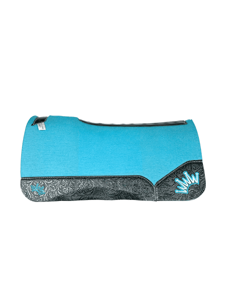 The Kush Turquoise Saddle Pad with Black Floral leather and a Turquoise & Light Turquoise Embroidered Crown