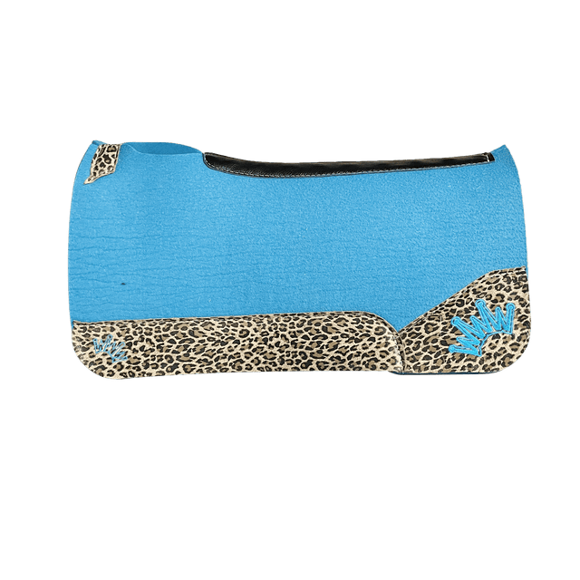 The Kush Turquoise Saddle Pad with Leopard Leather and Turquoise Crown
