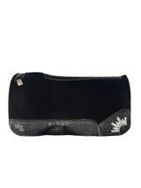 Black Kush Saddle Pad with Black Crocodile Leather - Crown in White Embroidery