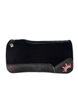Black Kush Saddle Pad with Black Elephant Leather - Crown in Red & White Embroidery