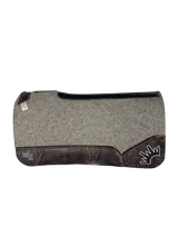 Gray Kush Saddle Pad with Brown Crocodile Leather - Crown in White/Black Embroidery