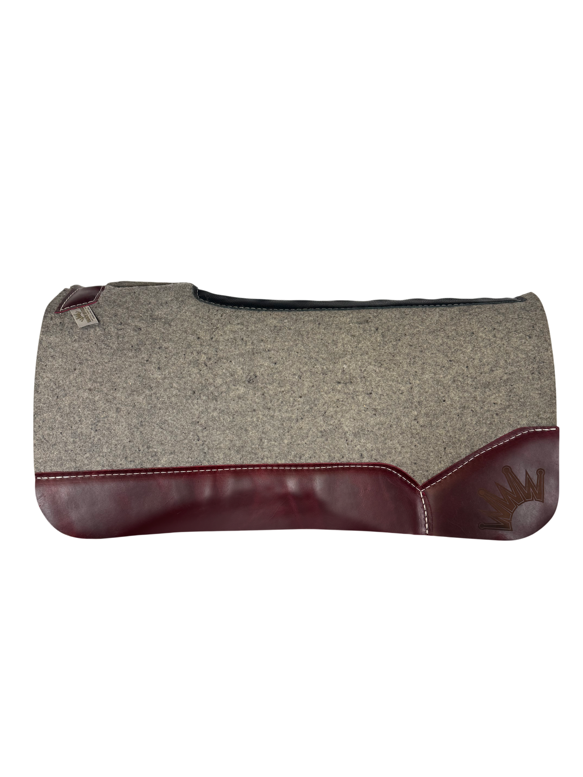 Gray Kush Saddle Pad with Burgundy Oiled Leather - Crown Lasered
