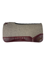Gray Kush Saddle Pad with Burgundy Oiled Leather - Crown Lasered