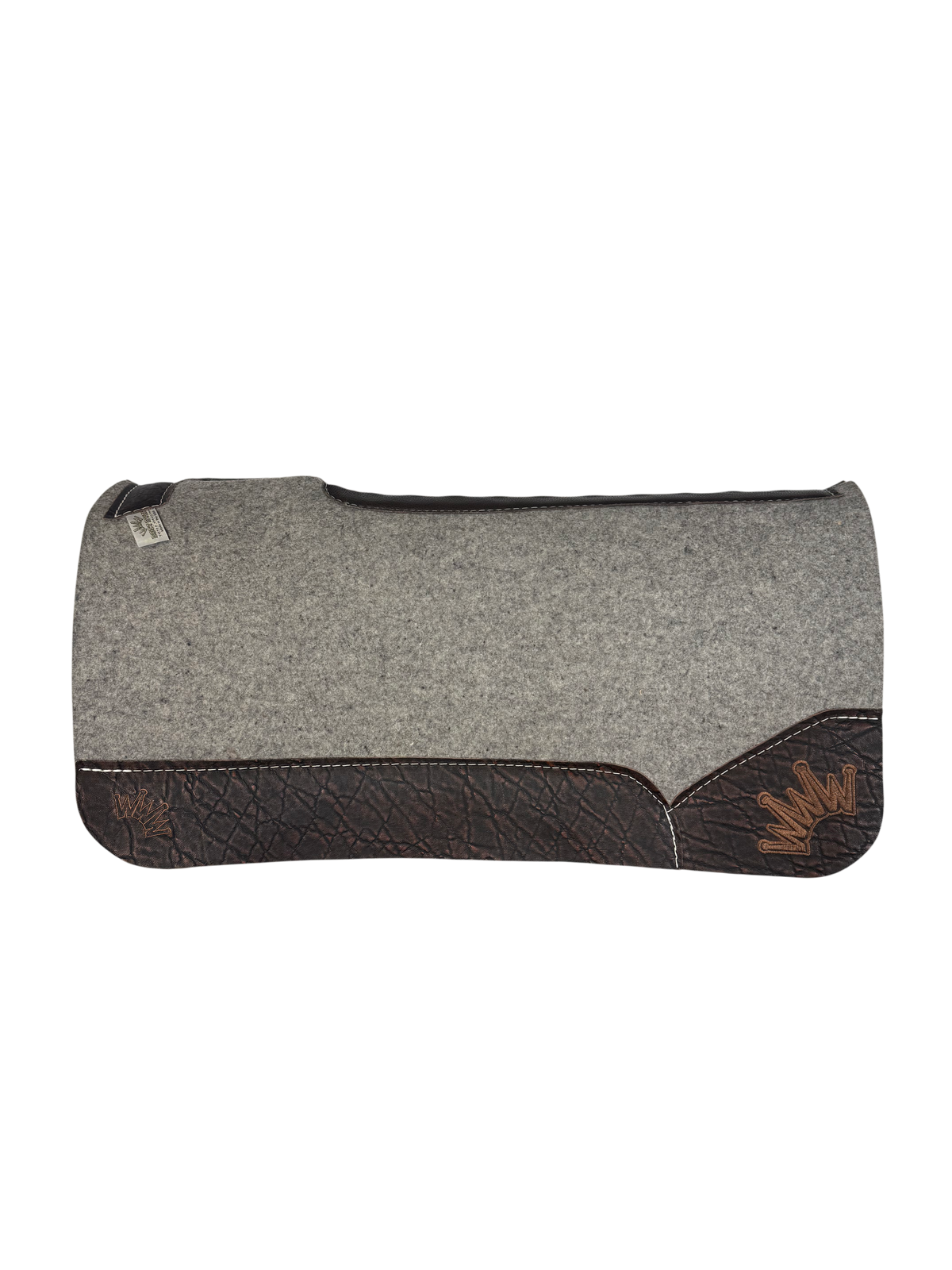 Gray Kush Saddle Pad with Chocolate Elephant Leather- Crown in Brown Embroidery