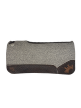Gray Kush Saddle Pad with Chocolate Elephant Leather- Crown in Brown Embroidery