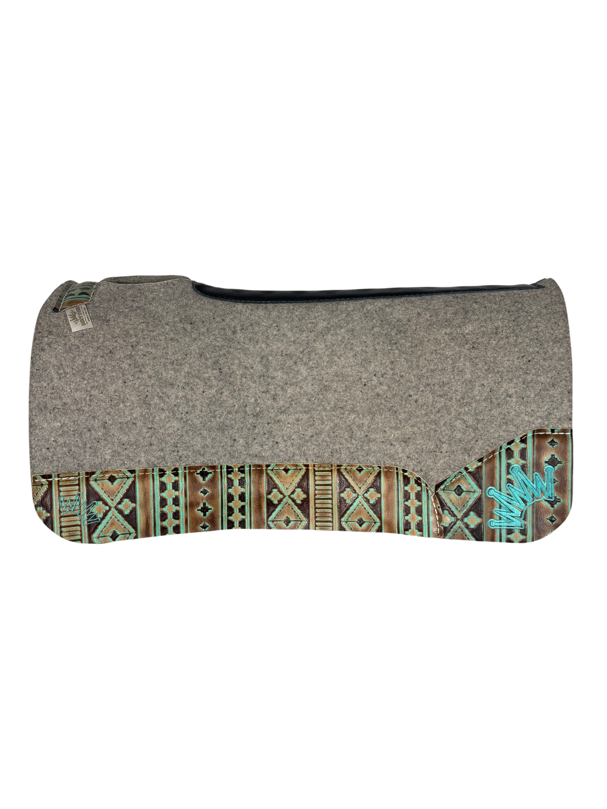 Gray Kush Saddle Pad with Navajo Turquoise Leather - Crown in Teal Embroidery