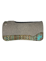 Gray Kush Saddle Pad with Navajo Turquoise Leather - Crown in Teal Embroidery