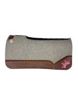 Gray Kush Saddle Pad with Oak Nut Leather- Crown in Hot Pink Bubblegum Embroidery
