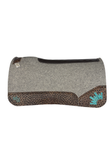 Gray Kush Saddle Pad with Ostrich Mocha Leather - Crown in Teal Embroidery