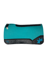 Turquoise Kush Saddle Pad with Black Floral Leather- Crown in Turquoise Embroidery