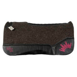 OG Saddle Pad with Black Leather - Crown in Burgundy Embroidery - Pink Crystal Tips