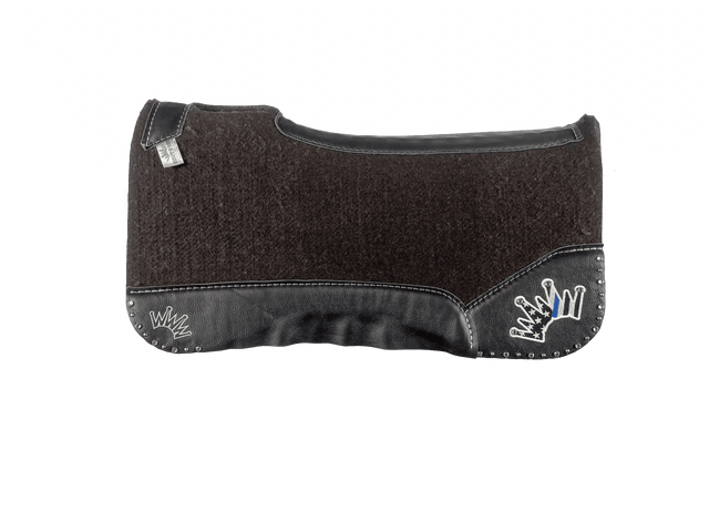 The OG Dark Grey Saddle Pad with Black Leather and a Thin Blue Line Embroidered Crown with a Crystal Spots Border