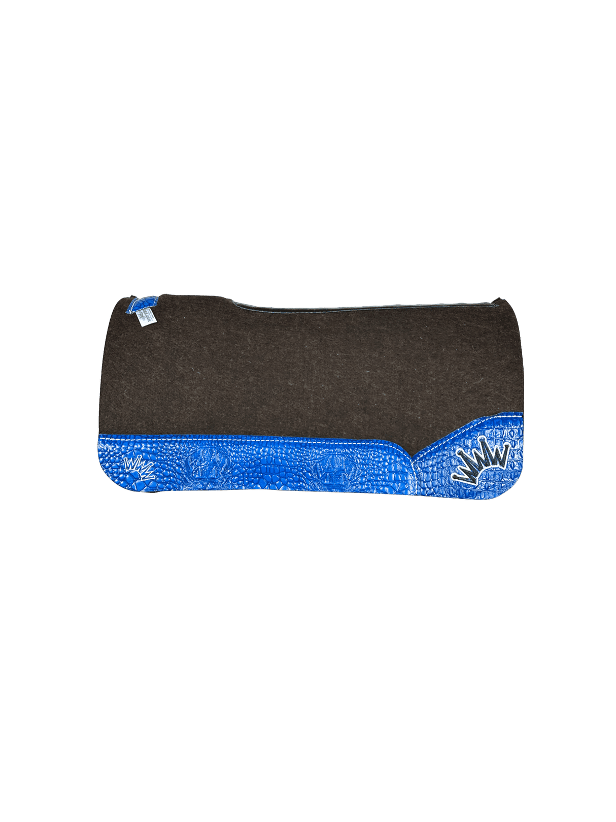 The OG Dark Grey Saddle Pad with Blue Crocodile Reptile Leather and a White & Black Embroidered Crown