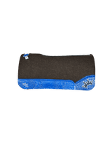 The OG Dark Grey Saddle Pad with Blue Crocodile Reptile Leather and a White & Black Embroidered Crown