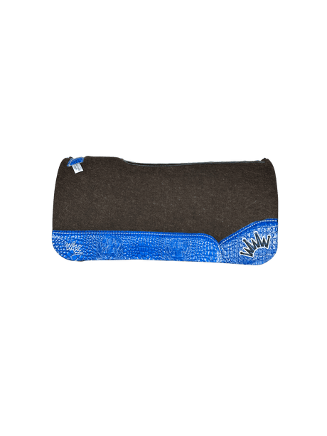 The OG Dark Grey Saddle Pad with Blue Crocodile Reptile Leather and a White & Black Embroidered Crown