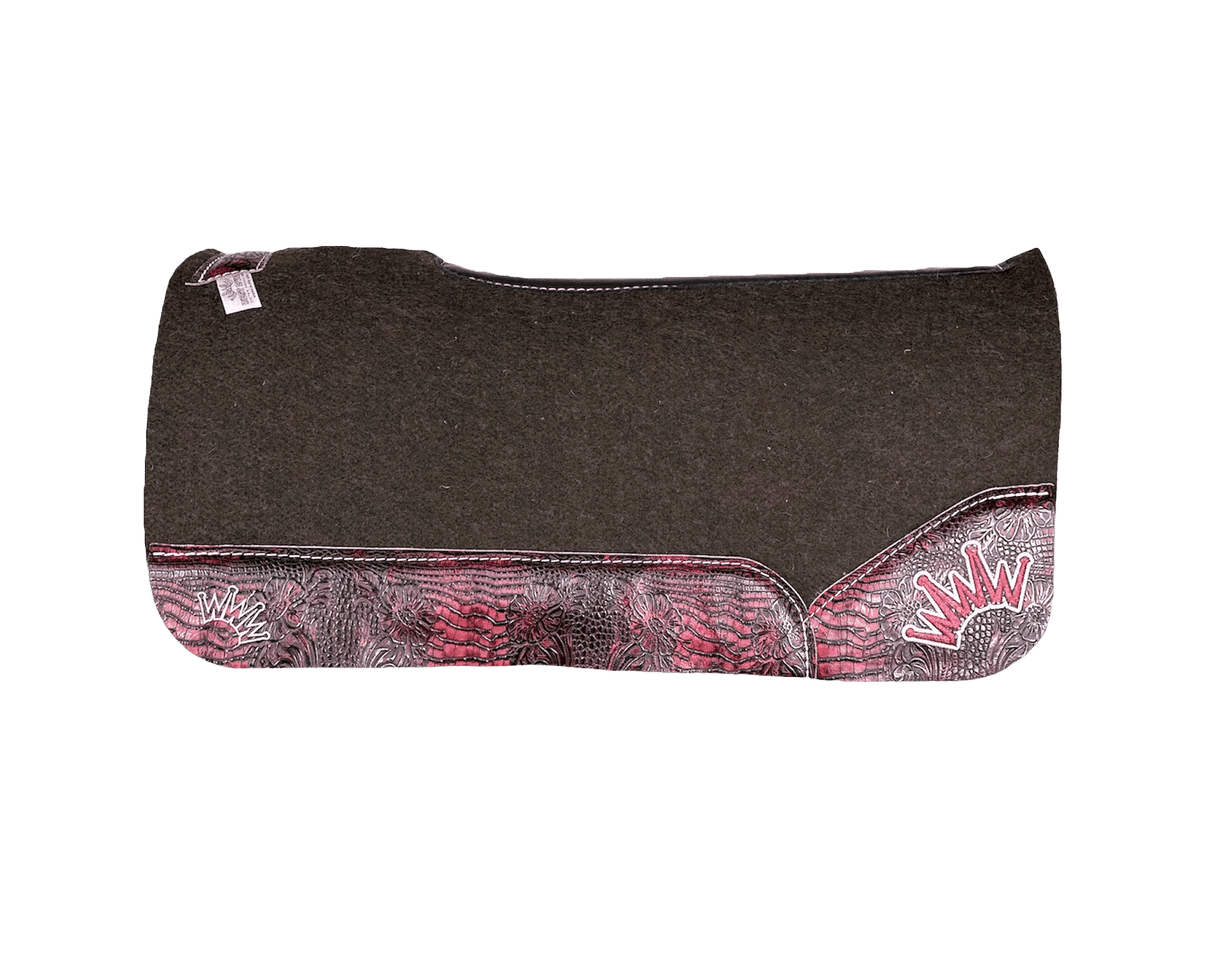 The OG Dark Grey Saddle Pad with Pomegranate Butch Cassidy Crocodile Reptile Leather and a White & Burgundy Embroidered Crown