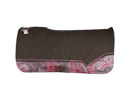 The OG Dark Grey Saddle Pad with Pomegranate Butch Cassidy Crocodile Reptile Leather and a White & Burgundy Embroidered Crown
