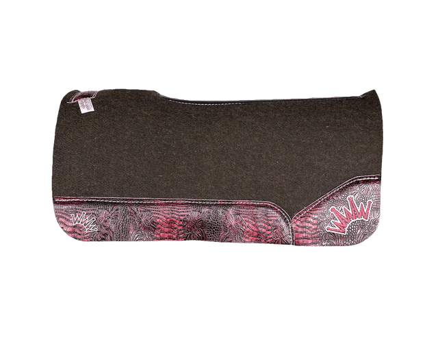 The OG Dark Grey Saddle Pad with Pomegranate Butch Cassidy Crocodile Reptile Leather and a White & Burgundy Embroidered Crown