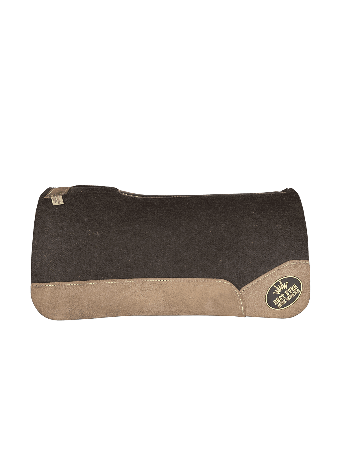 The OG Dark Grey Saddle Pad with Chocolate Roughout Cowboy Leather and a Gold Best Ever Logo