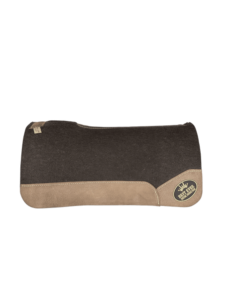 The OG Dark Grey Saddle Pad with Chocolate Roughout Cowboy Leather and a Gold Best Ever Logo