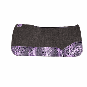 The OG Dark Grey Saddle Pad with Deep Purple Crocodile Reptile Leather and a Black & Violet Embroidered Crown