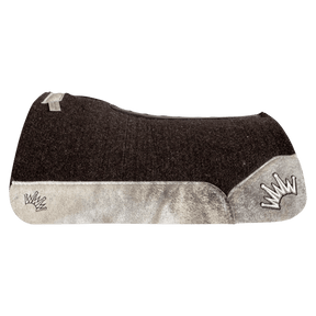 The OG Dark Grey Saddle Pad with Gray Brindle Cowhide Leather and a Black & White Embroidered Crown