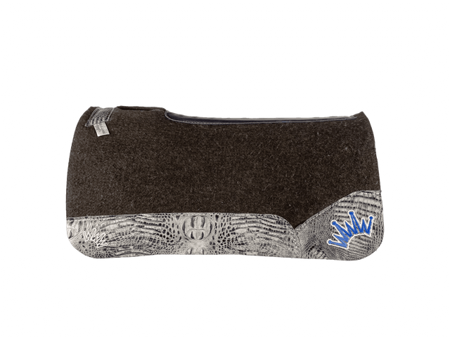 The OG Dark Grey Saddle Pad with Gray Crocodile Reptile Leather and a Blue & White Embroidered Crown