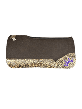 The OG Dark Grey Saddle Pad with Leopard Western Leather and a White & Purple Embroidered Crown