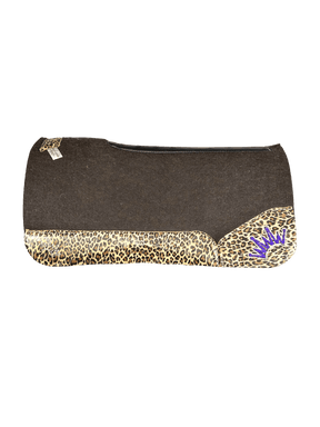 The OG Dark Grey Saddle Pad with Leopard Western Leather and a White & Purple Embroidered Crown