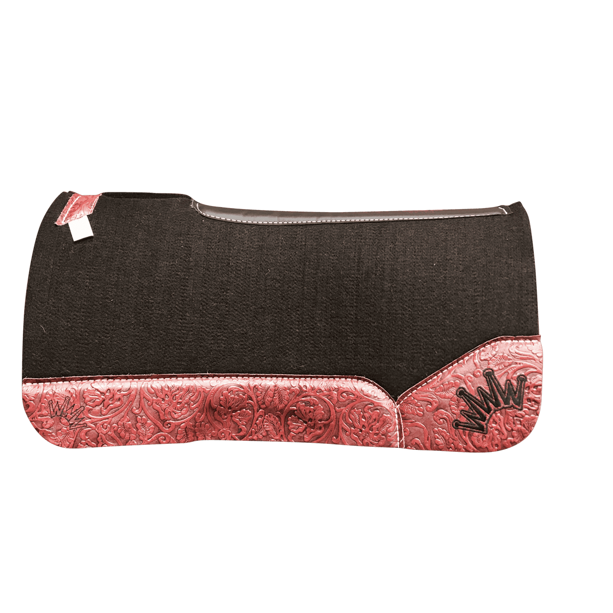 The OG Dark Grey Saddle Pad with Red Floral Leather and a Black Embroidered Crown