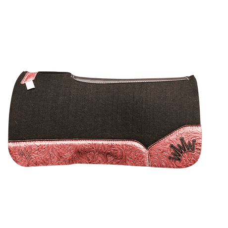 The OG Dark Grey Saddle Pad with Red Floral Leather and a Black Embroidered Crown