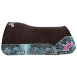 The OG Dark Grey Saddle Pad with See Turquoise Crocodile Reptile Leather and a White & Hot Pink Embroidered Crown