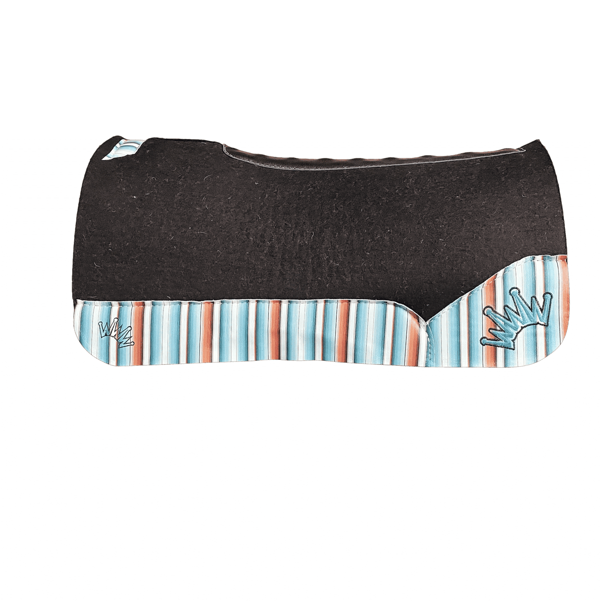 The OG Dark Grey Saddle Pad with Serape Sedona Western Leather and Black & Teal Embroidered Crown