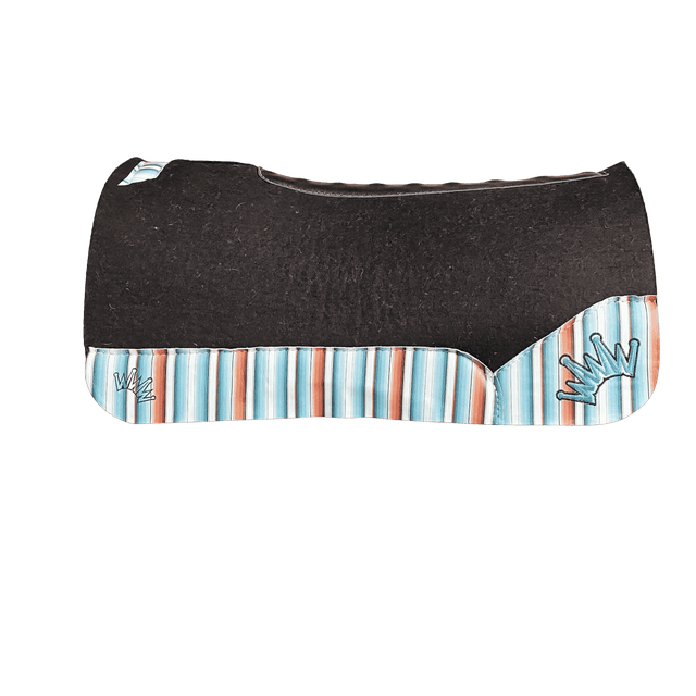 The OG Dark Grey Saddle Pad with Serape Sedona Western Leather and Black & Teal Embroidered Crown