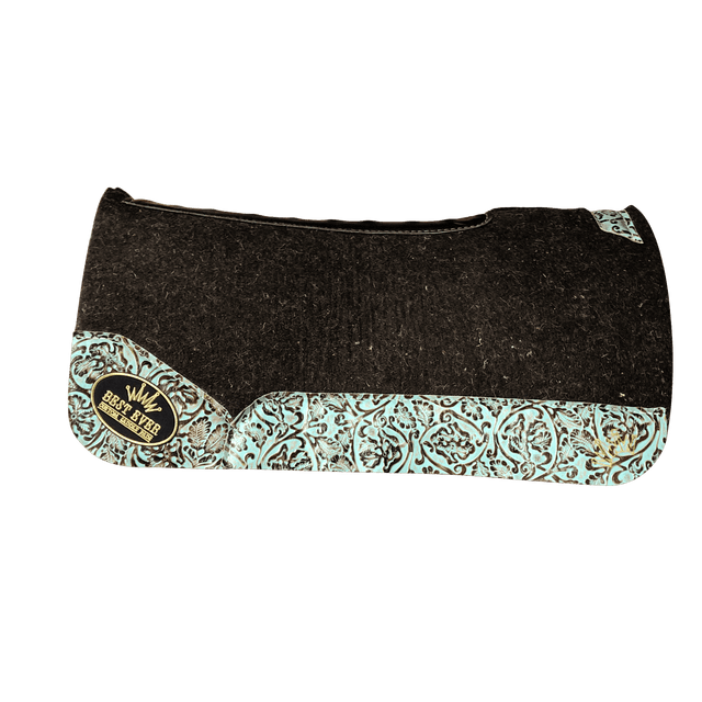 The OG Dark Grey Saddle Pad with Turquoise Floral Leather and a Gold Best Ever Logo Patch