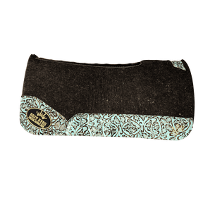 The OG Dark Grey Saddle Pad with Turquoise Floral Leather and a Gold Best Ever Logo Patch