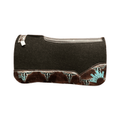 The OG Dark Grey Saddle Pad with Turquoise Longhorn Western Leather and a Teal Embroidered Crown