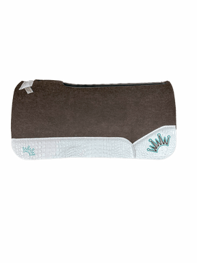 The OG Dark Grey Saddle Pad with White Crocodile Reptile Leather and a Teal & Black Embroidered Crown with Crown Crystal Tips