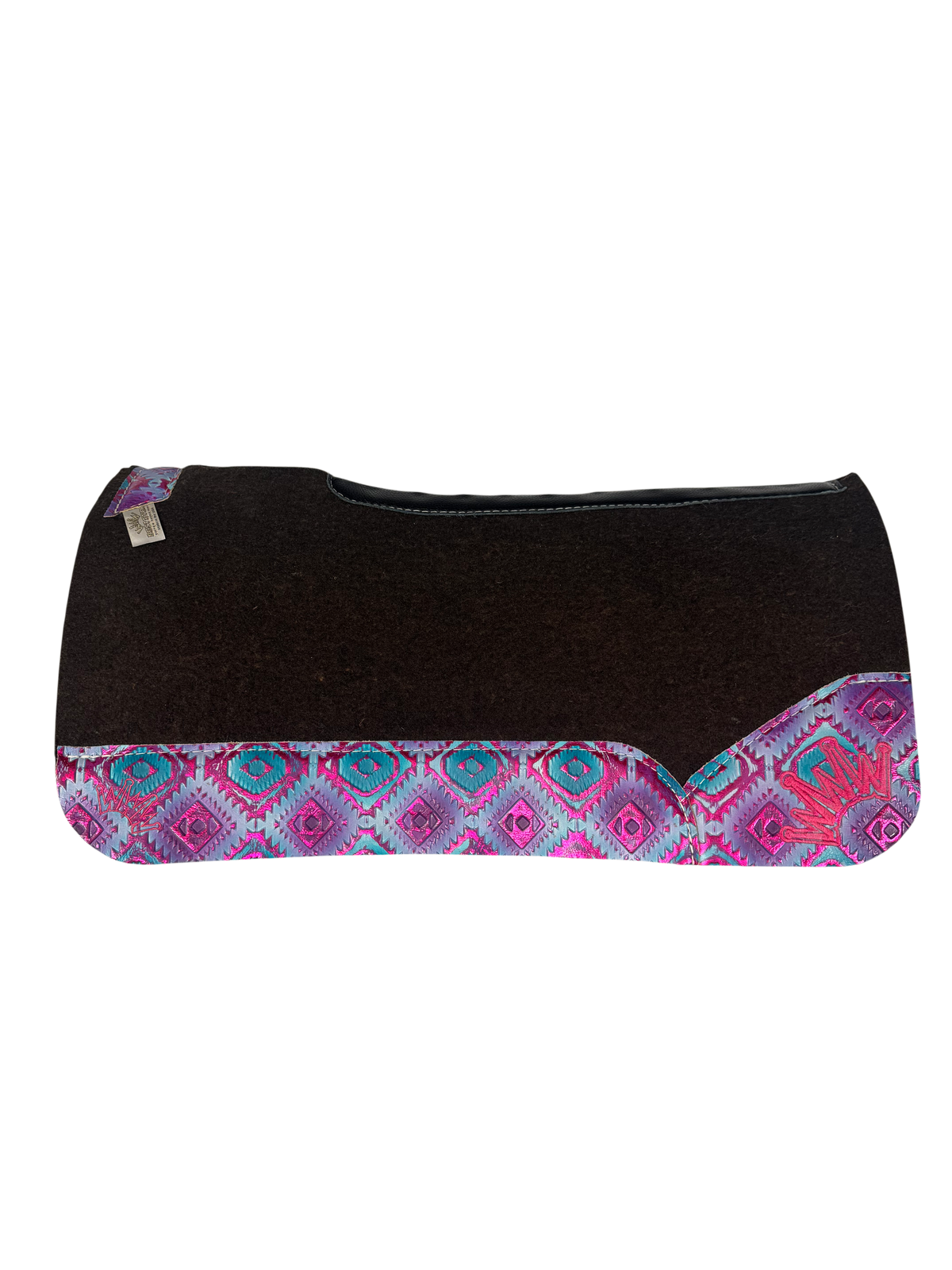 OG Saddle Pad with Aztec Rio Leather- Crown in Hot Pink Embroidery