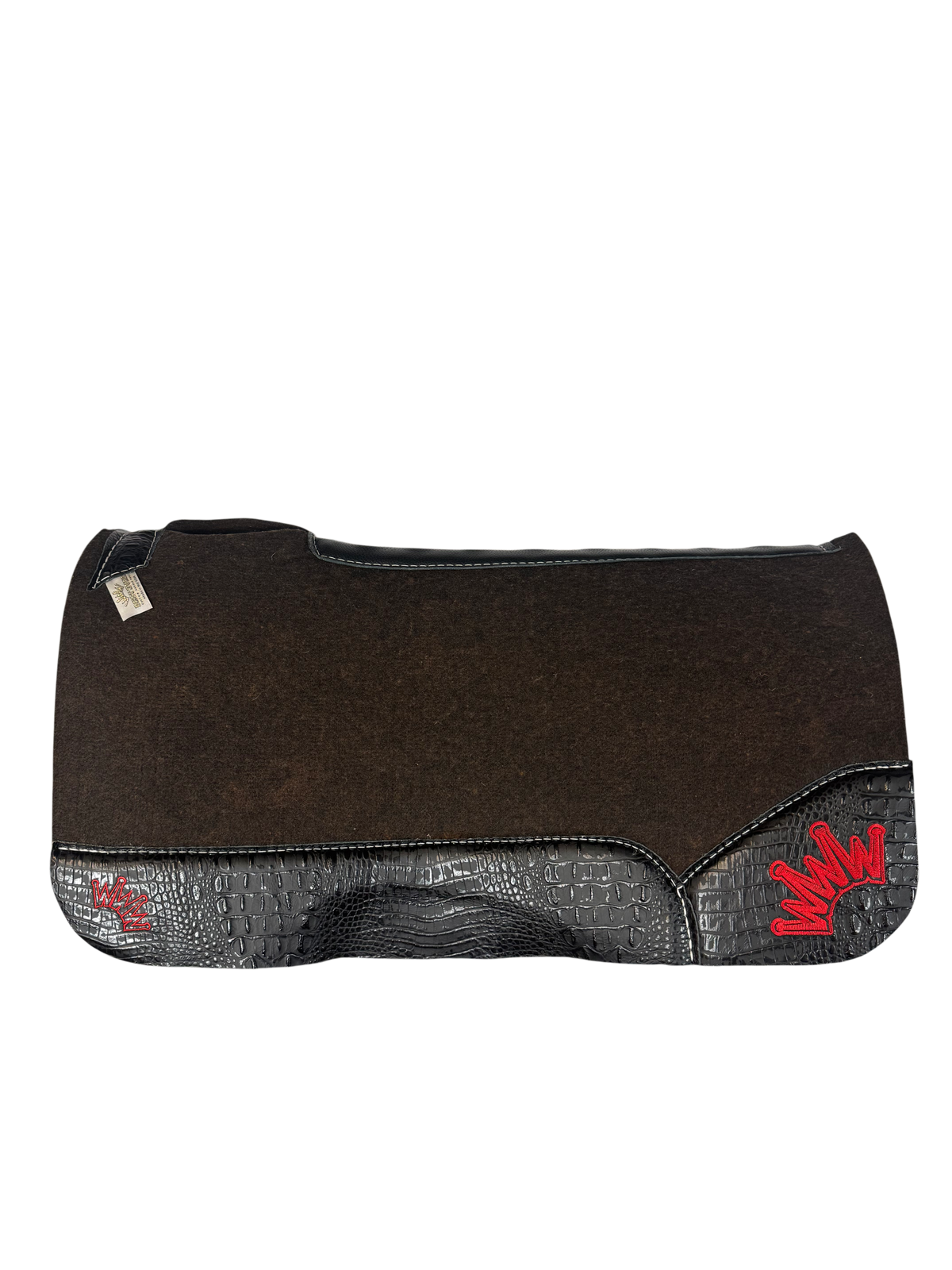 OG Saddle Pad with Black Crocodile - Crown in Red Embroidery