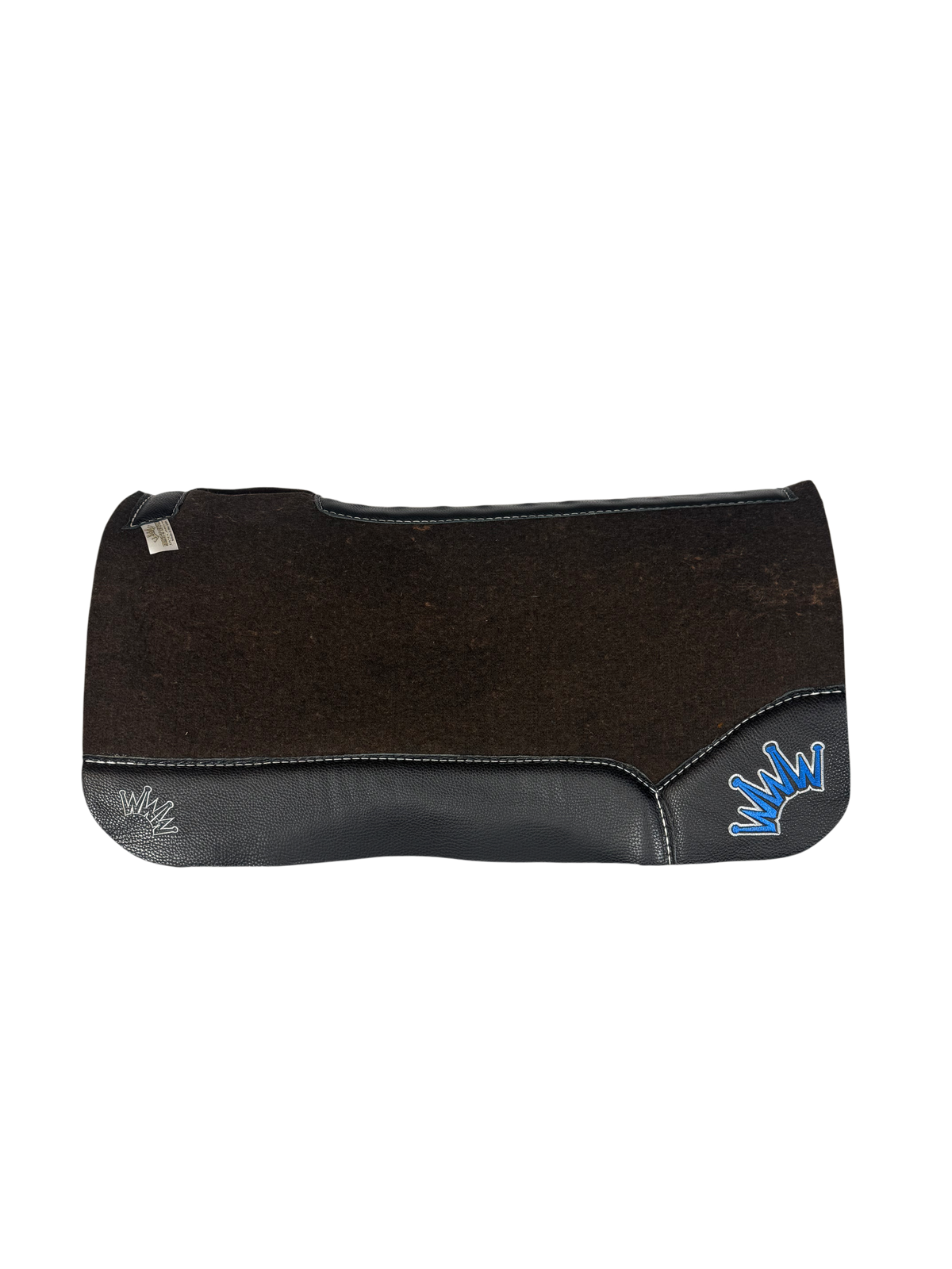 OG Saddle Pad with Black Leather - Crown in Silver Blue Embroidery